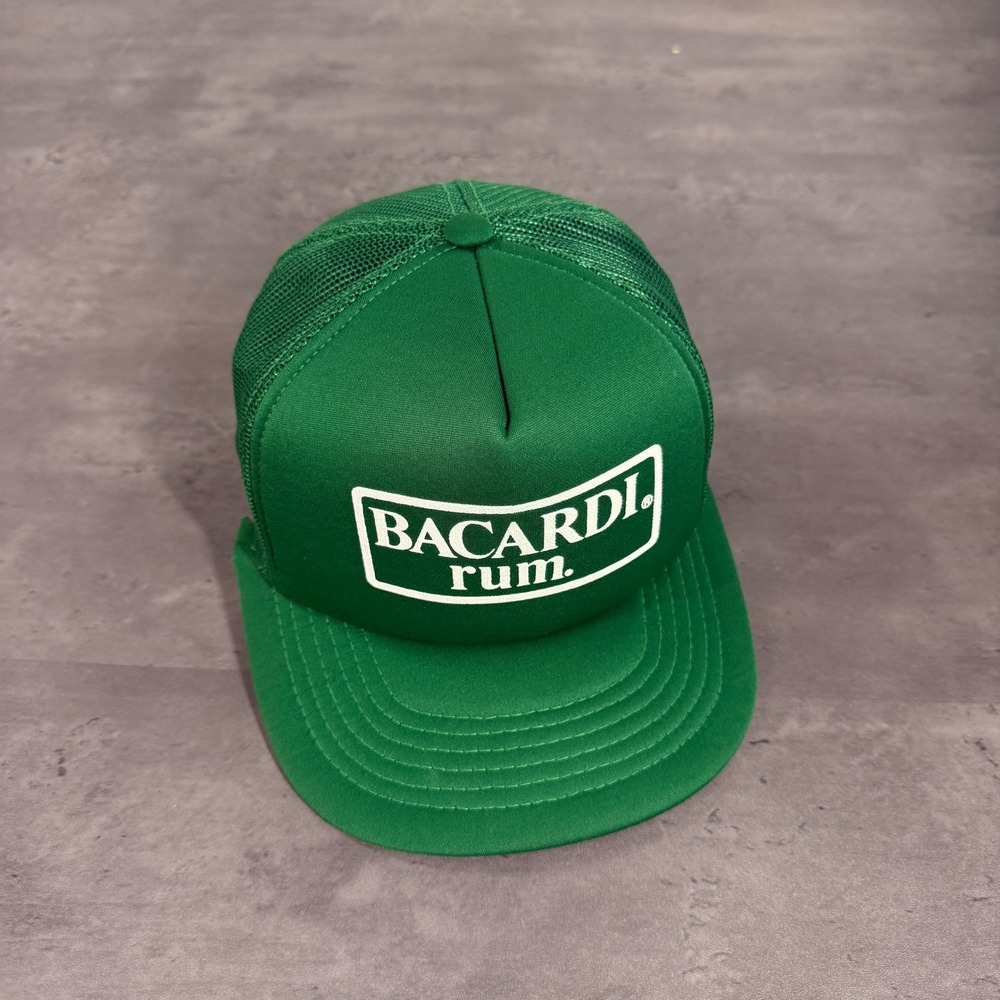 Vintage Bacardi Rum Snapback Trucker Hat Adult Alcohol Green Foam Mesh Promo Cap